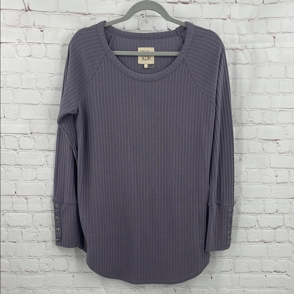 Chaser size Large Women’s Classic Purple Long Sleeve Top Waffle Knit